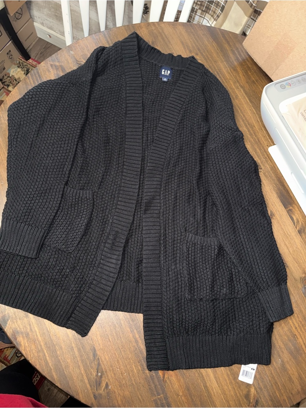 GAP Women's Black Chunky Open-Front Cardigan with Pockets